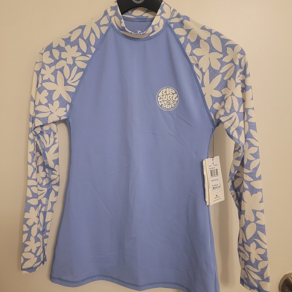 NWT Rip Curl Blue Floral Rash Guard